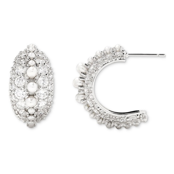 NWT Kendra Scott Silver Pearl and Crystal Earrings - Picture 2 of 3